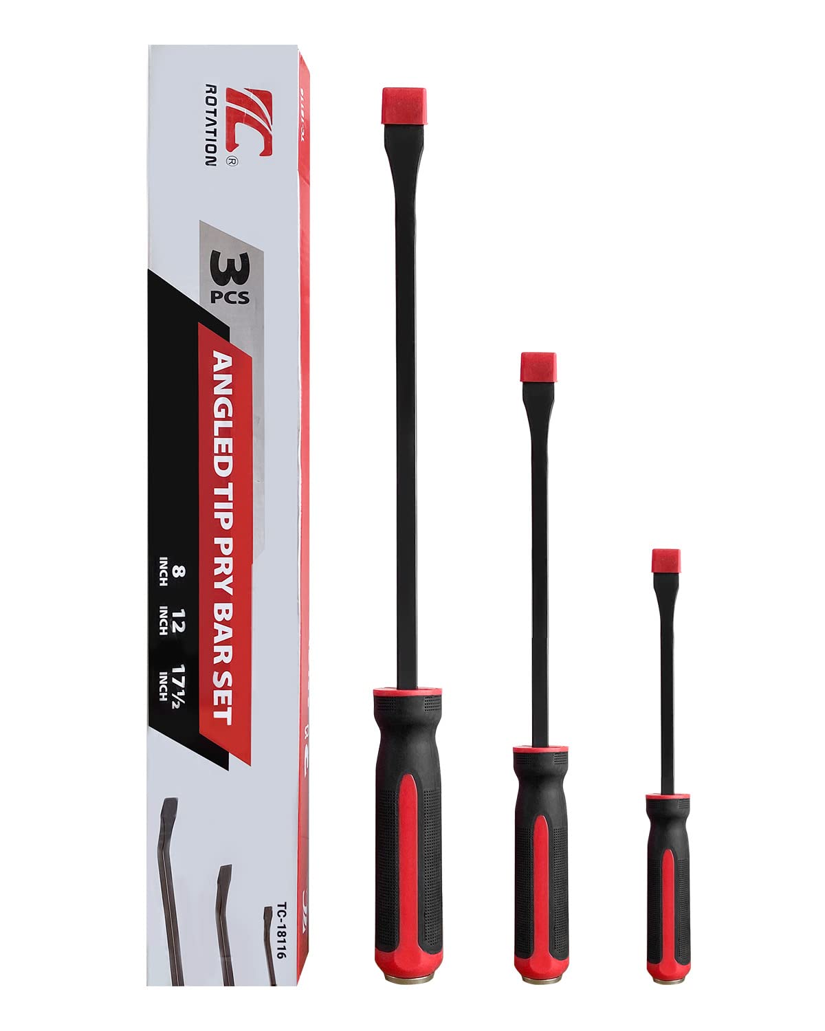 Pry Bar Set – 3PCS Hand Tool Kit – Strike Cap Handle – Angled Tip – Rust Proof – Prying Scraping Lifting Pulling Tools – Automotive Repair Set
