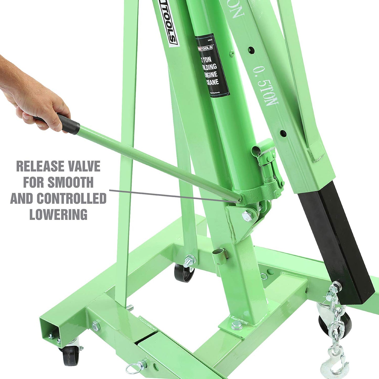 Engine Hoist – 2 Ton Foldable Cherry Picker Crane – Adjustable Boom – 4 Wheel Steel Caster Lift – Garage Engine Removal & Transport Tool