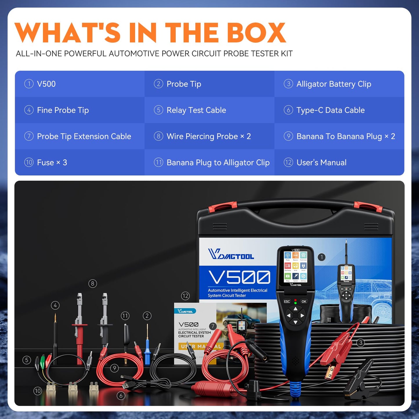 Automotive Circuit Probe Tester Kit – Car Electrical Diagnostic Tool – Short/Open Circuit Finder – Oscilloscope & Multimeter Functions – Relay Fuse Injector & AC/DC Tester