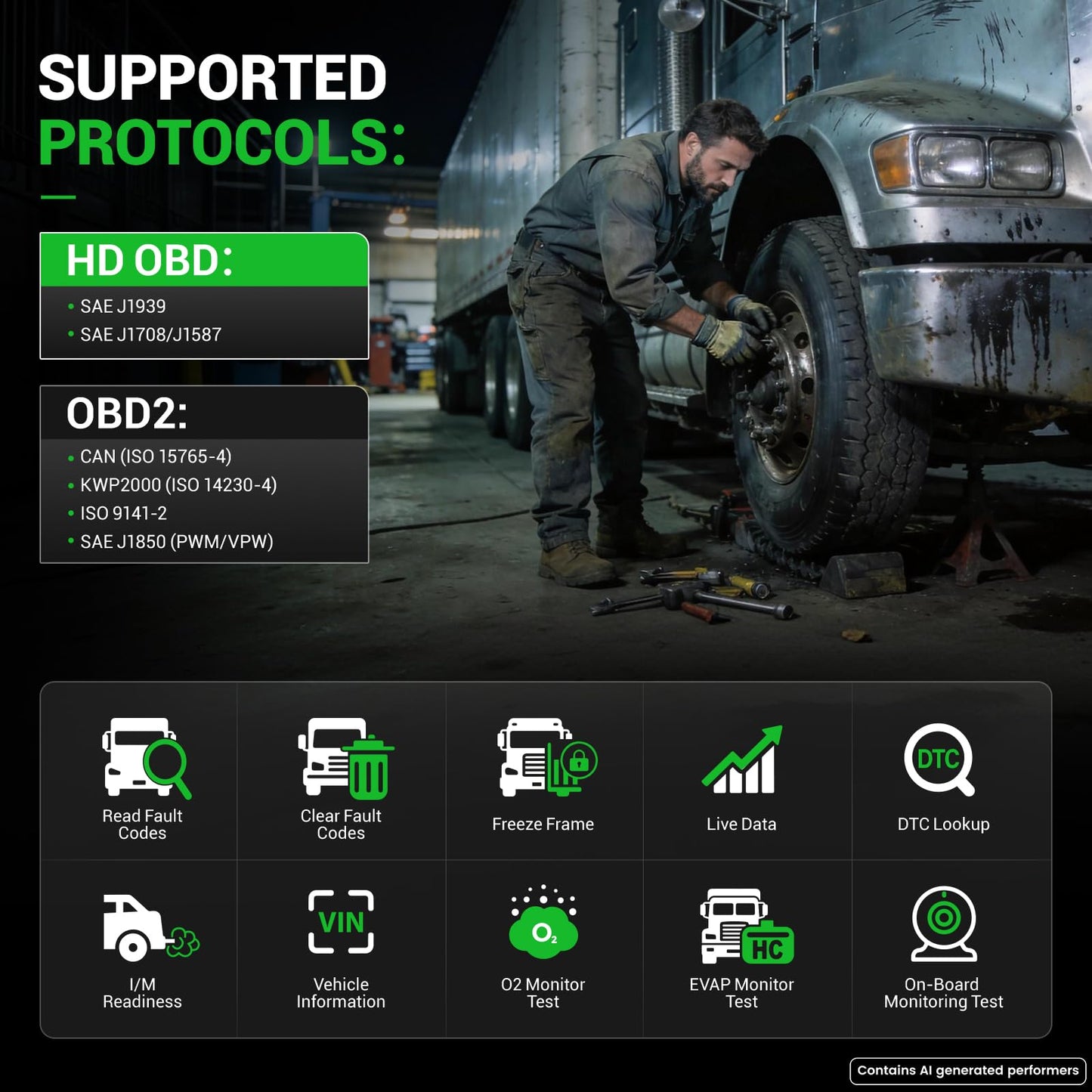 Heavy Duty Truck Diagnostic Scanner – DPF Regeneration – Bidirectional Scan Tool – Full System OBD2 – 42+ Reset Services – Diesel Truck Code Reader