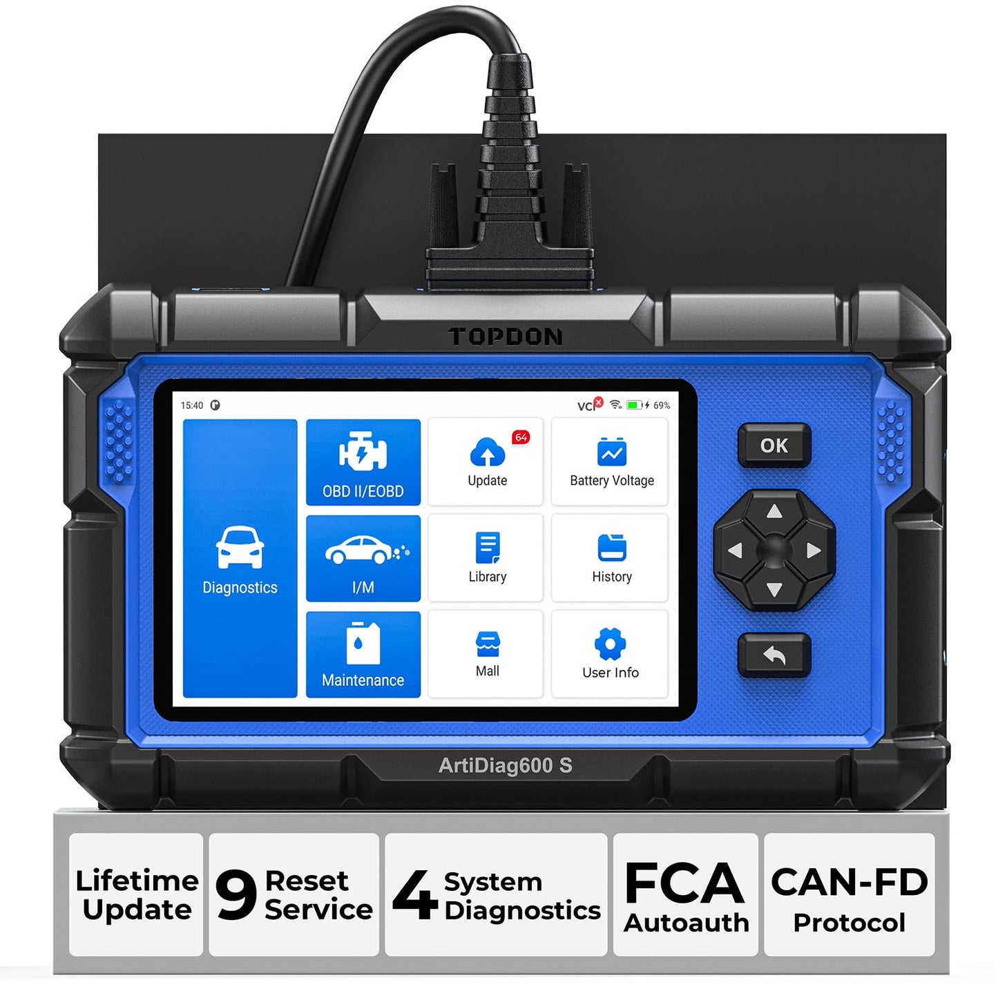 OBD2 Diagnostic Scanner – ABS/SRS/Engine/Transmission – 9 Reset Services – CAN-FD – Oil Brake BMS SAS DPF TPMS Reset – Injector Coding – Free Updates