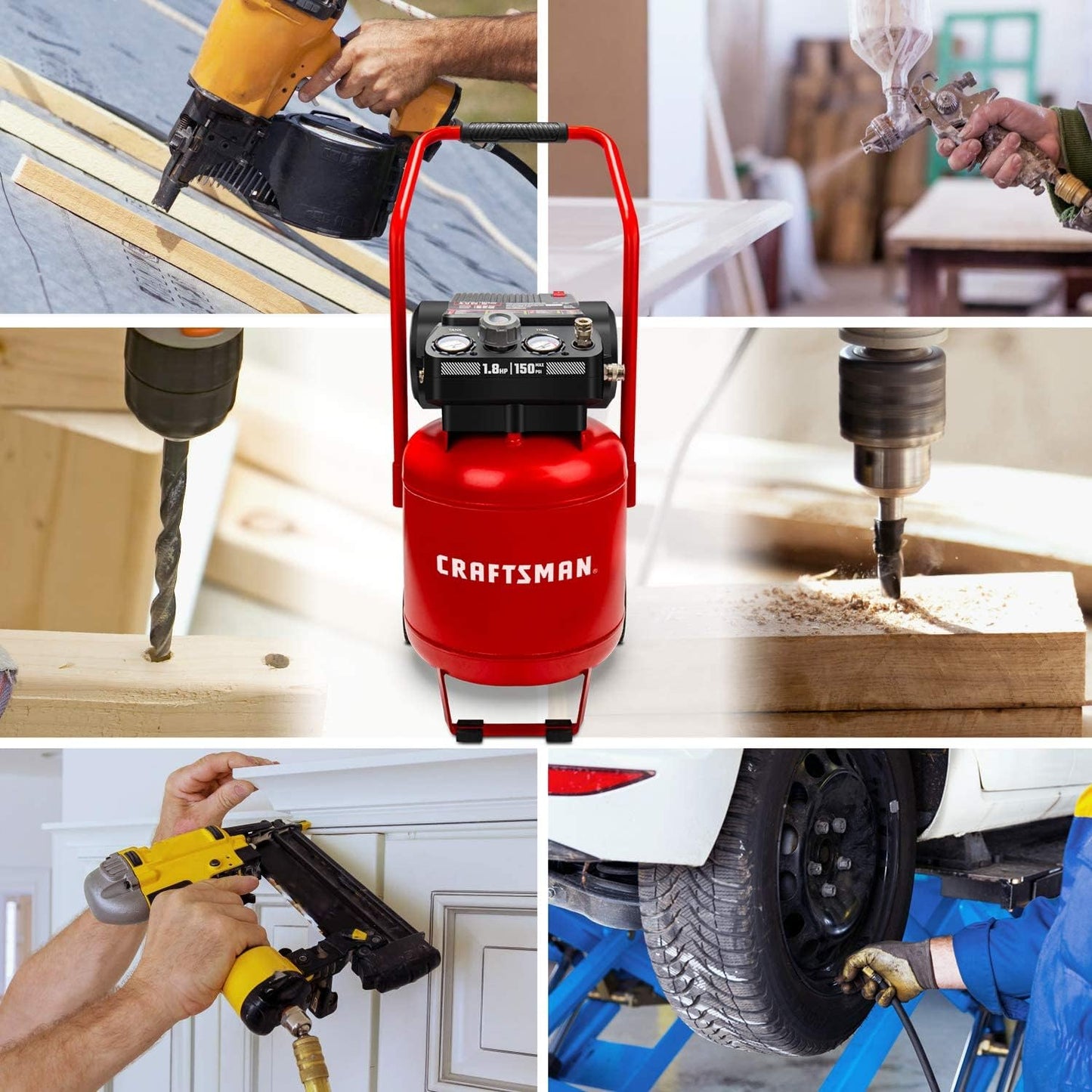Air Compressor – 10 Gallon – 150 PSI Max – 1.8 HP – Oil-Free Portable Compressor – 4 CFM @ 90 PSI – 120V – Garage & Auto Repair Tool