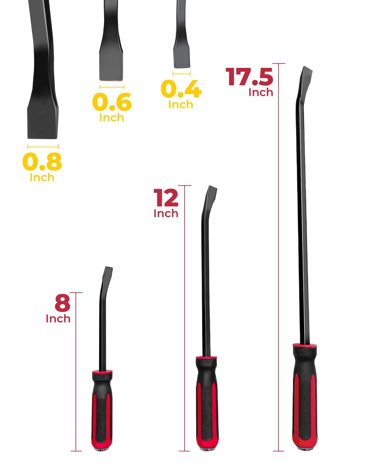 Pry Bar Set – 3PCS Hand Tool Kit – Strike Cap Handle – Angled Tip – Rust Proof – Prying Scraping Lifting Pulling Tools – Automotive Repair Set