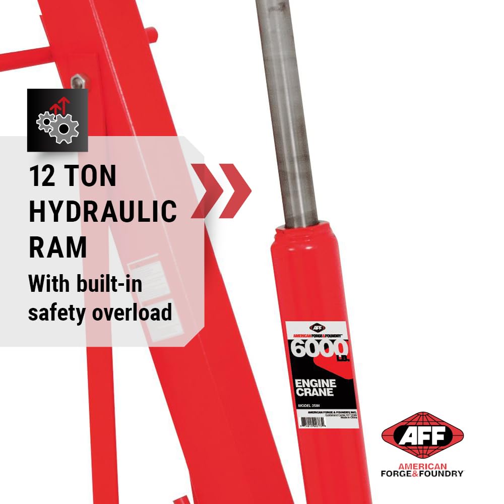 Engine Hoist – 3 Ton Hydraulic Engine Crane – Heavy Duty Garage Shop Lift – Automotive Engine Removal & Support Tool