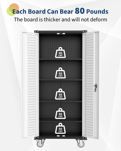 Rolling Tool Cabinet – 72" Heavy Duty Steel Storage – Lockable Wheels – Adjustable Shelves – Pegboard Organizer – Garage Workshop Tool Cabinet
