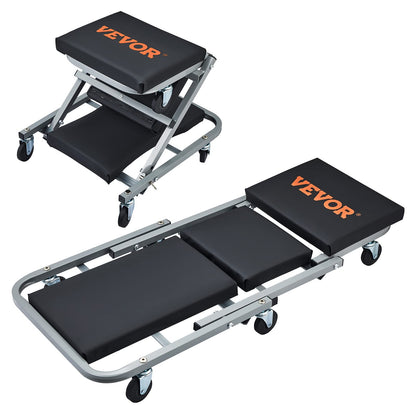 Z Creeper Seat – 2-in-1 Mechanic Creeper – 36" Low Profile Garage Seat – 300LB Capacity – Rolling Workshop Creeper – Automotive Repair Stool