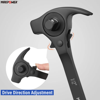 Scaffold Ratchet Wrench – 1/2" & 3/8" Drive – Podger Spanner – Multi-Function Pry Bar & Hammer Tool – Heavy Duty Construction Tool