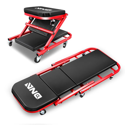 Rolling Creeper Seat – 2-in-1 Foldable Mechanic Creeper – 40" Garage Stool – 150kg Capacity – 6 Wheel Workshop Seat – Automotive Repair Tool