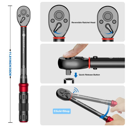 Click Torque Wrench – 3/8" Drive – 5-45 ft-lb / 6.8-61 N·m – Dual Direction – 72 Tooth – Precision Repair Tool