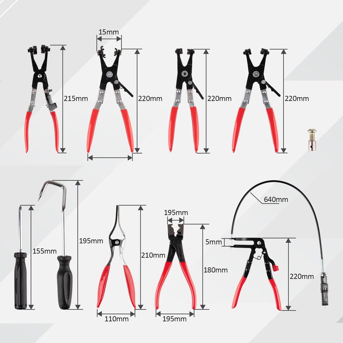 Hose Clamp Pliers Set – 9PCS Flexible Removal Tool Kit – Automotive Coolant Radiator Heater Water Hose Clamp Remover – Auto Repair Tool Kit