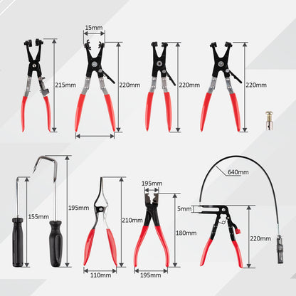 Hose Clamp Pliers Set – 9PCS Flexible Removal Tool Kit – Automotive Coolant Radiator Heater Water Hose Clamp Remover – Auto Repair Tool Kit