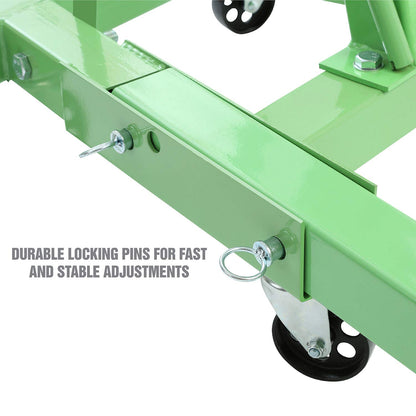 Engine Hoist – 2 Ton Foldable Cherry Picker Crane – Adjustable Boom – 4 Wheel Steel Caster Lift – Garage Engine Removal & Transport Tool