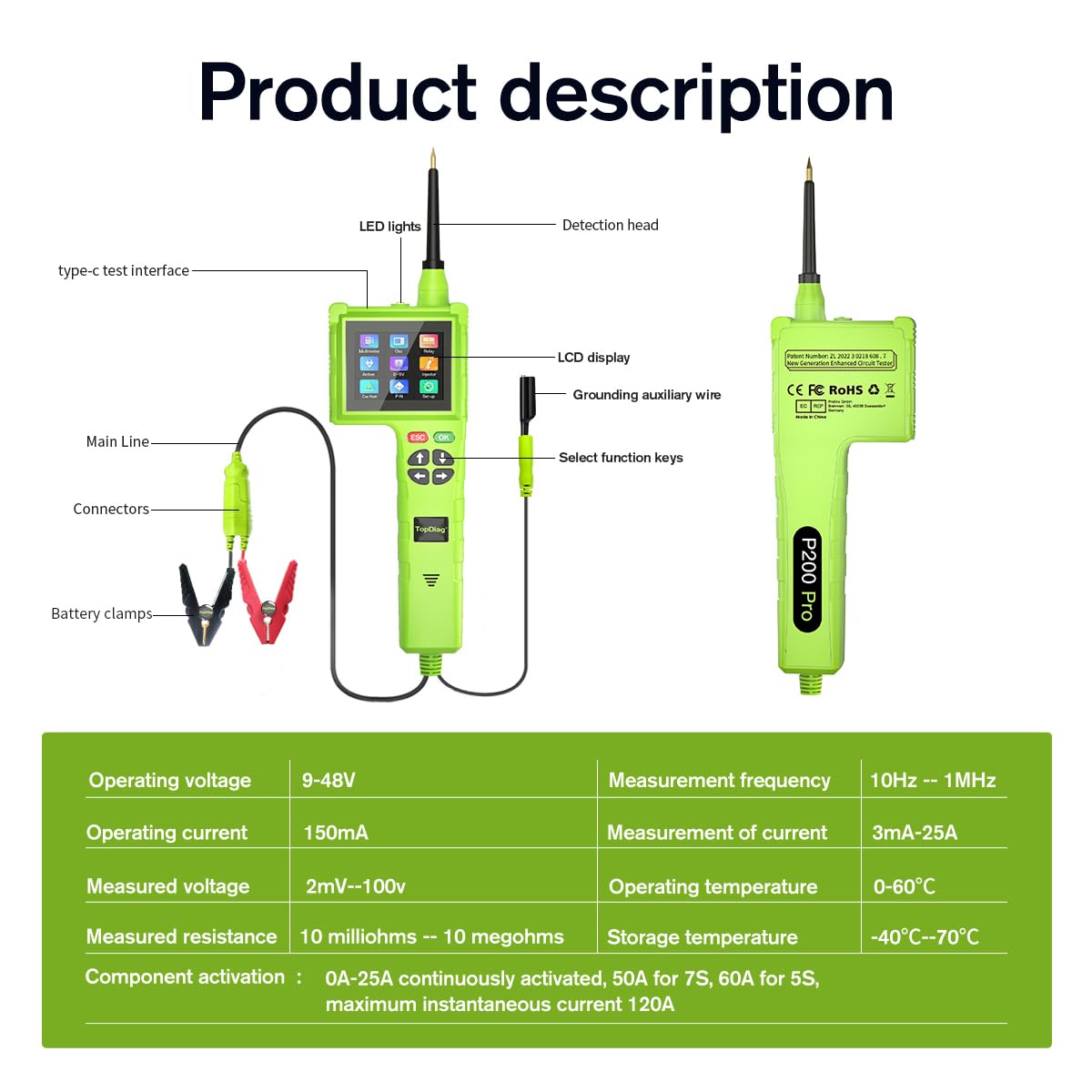 Automotive Circuit Tester – Electric Power Probe Tool – All Vehicle Electrical System Diagnostic Tester – Voltage & Wiring Check Tool