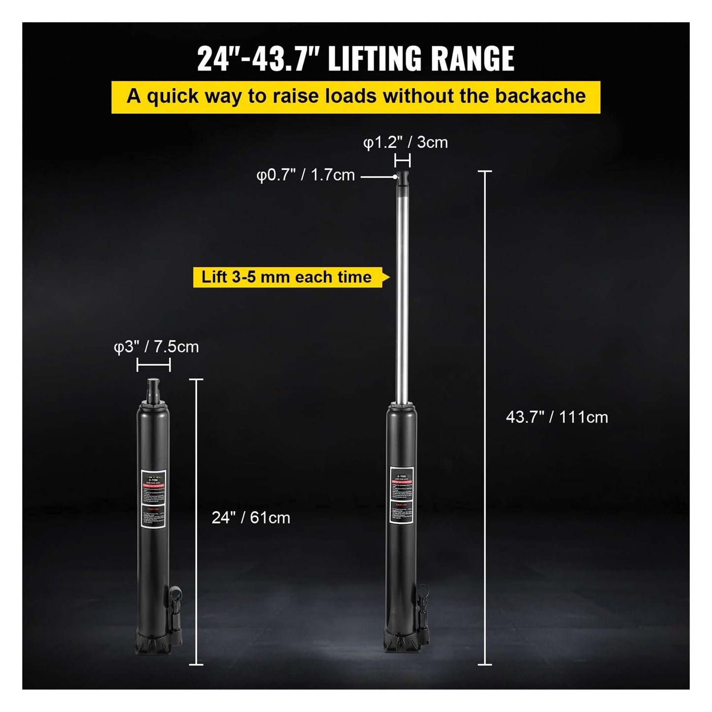 Hydraulic Engine Hoist Jack – 8 Ton Long Ram – Cherry Picker Lift Cylinder – Manual Pump Garage Shop Crane & Car Lifting Tool