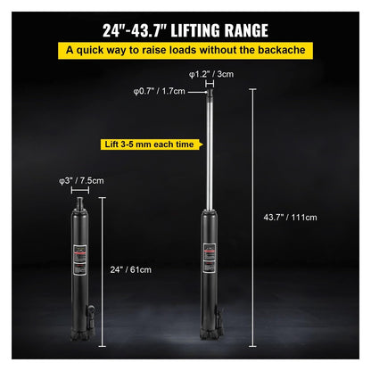 Hydraulic Engine Hoist Jack – 8 Ton Long Ram – Cherry Picker Lift Cylinder – Manual Pump Garage Shop Crane & Car Lifting Tool