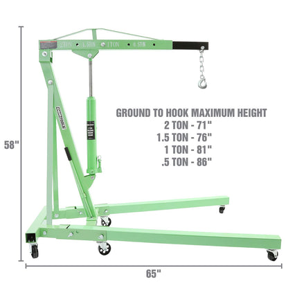 Engine Hoist – 2 Ton Foldable Cherry Picker Crane – Adjustable Boom – 4 Wheel Steel Caster Lift – Garage Engine Removal & Transport Tool
