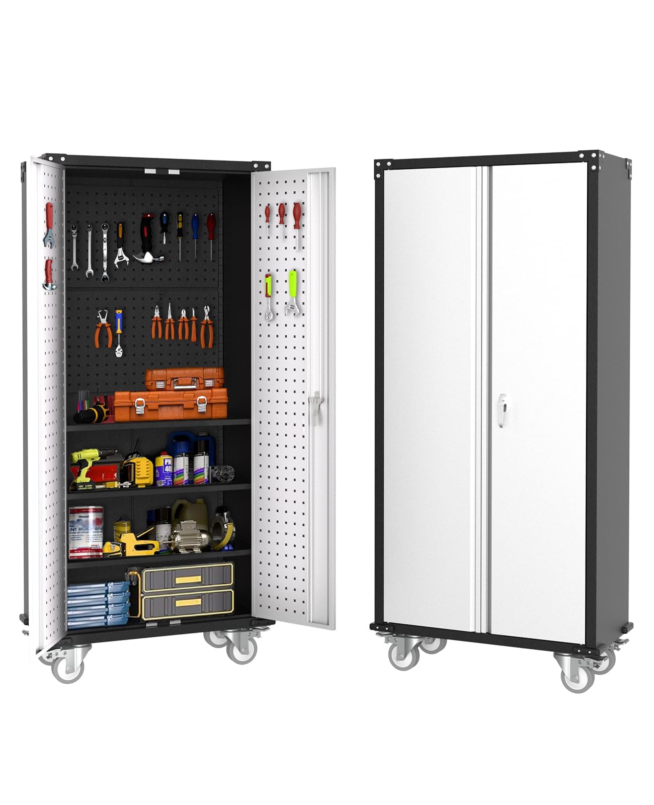 Rolling Tool Cabinet – 72" Heavy Duty Steel Storage – Lockable Wheels – Adjustable Shelves – Pegboard Organizer – Garage Workshop Tool Cabinet