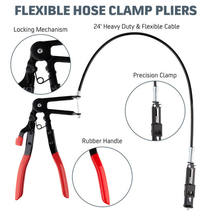 Hose Clamp Pliers Set – 9PCS Long Reach Removal Tool – Flexible Wire Clamp Pliers – Radiator & Coolant Hose Repair Kit – Automotive Tool Set