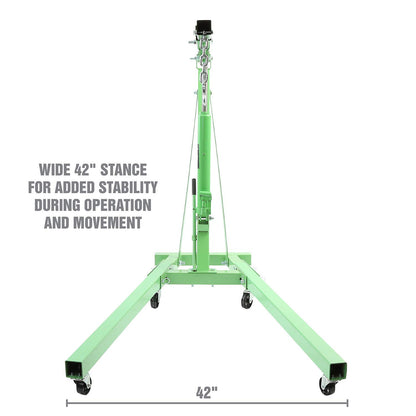 Engine Hoist – 2 Ton Foldable Cherry Picker Crane – Adjustable Boom – 4 Wheel Steel Caster Lift – Garage Engine Removal & Transport Tool