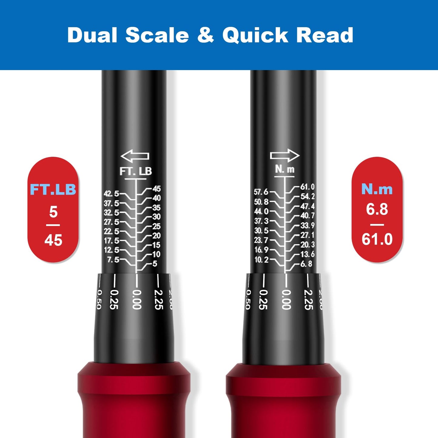 Click Torque Wrench – 3/8" Drive – 5-45 ft-lb / 6.8-61 N·m – Dual Direction – 72 Tooth – Precision Repair Tool