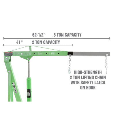 Engine Hoist – 2 Ton Foldable Cherry Picker Crane – Adjustable Boom – 4 Wheel Steel Caster Lift – Garage Engine Removal & Transport Tool