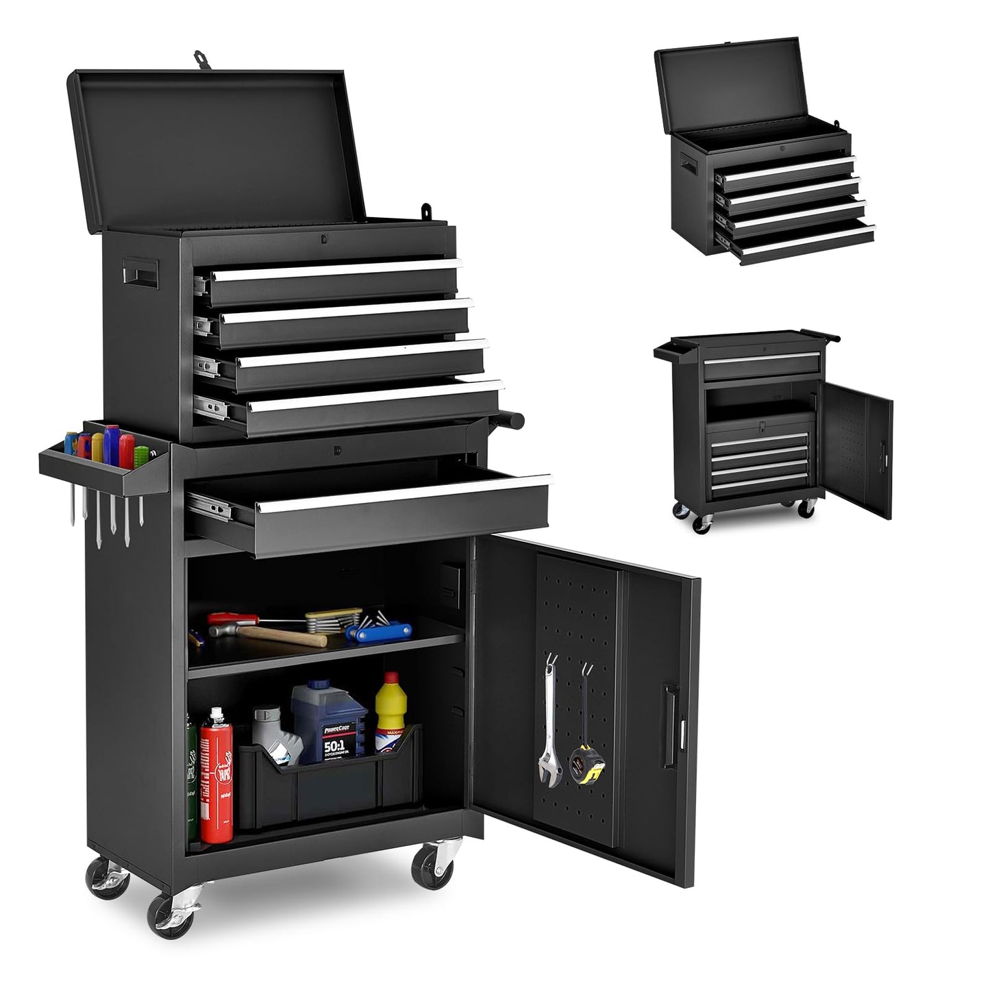 Rolling Tool Chest – 5 Drawer Metal Tool Cabinet – Detachable Top Box – Lockable Wheels – Garage Workshop Storage Cart – Tool Organizer