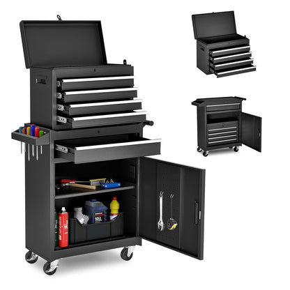 Rolling Tool Chest – 5 Drawer Metal Tool Cabinet – Detachable Top Box – Lockable Wheels – Garage Workshop Storage Cart – Tool Organizer