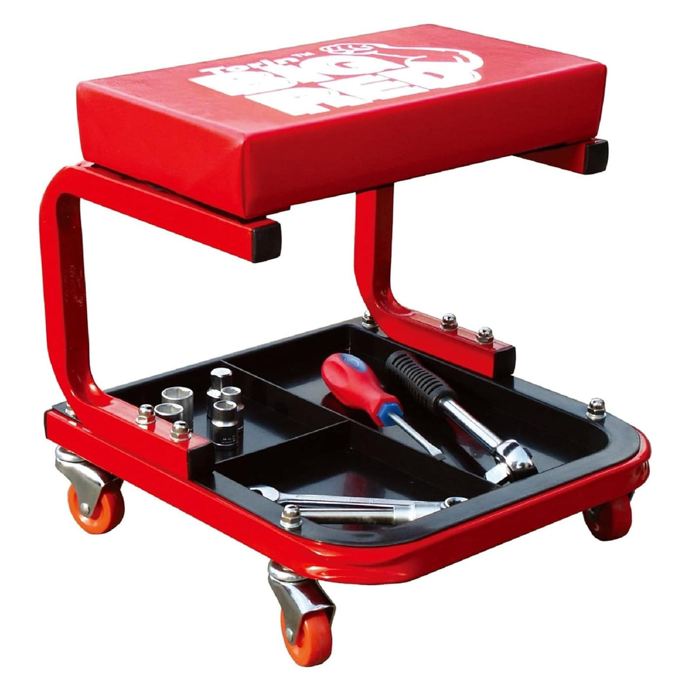Mechanic Creeper Seat – Rolling Garage Stool – Padded Workshop Seat – Tool Tray Storage – Automotive Repair Shop Seat
