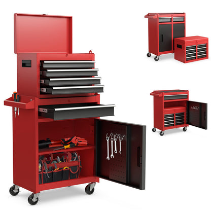 Rolling Tool Chest – 5 Drawer Tool Box – Lockable Wheels – Sliding Drawers – Detachable Top – Adjustable Shelf – Garage Workshop Storage Cabinet