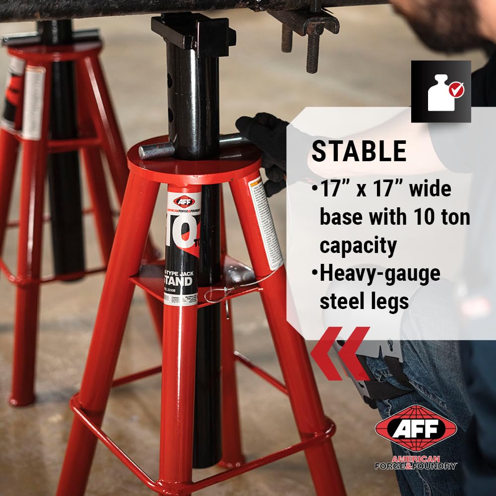 Jack Stands – 10 Ton Heavy Duty Pair – Adjustable Support Stands – Truck & Equipment Safety Stand – Garage & Workshop Lift Stand