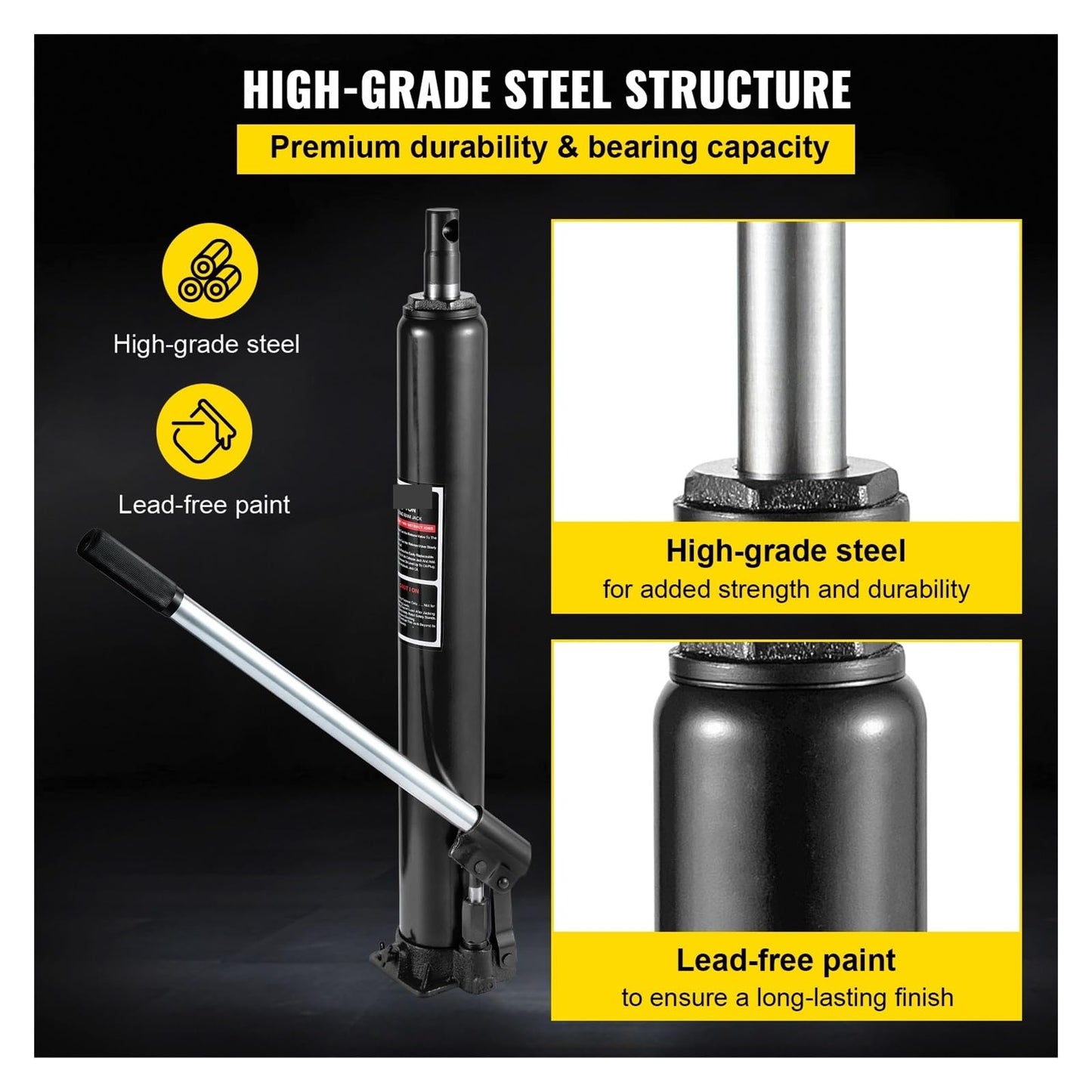 Hydraulic Engine Hoist Jack – 8 Ton Long Ram – Cherry Picker Lift Cylinder – Manual Pump Garage Shop Crane & Car Lifting Tool
