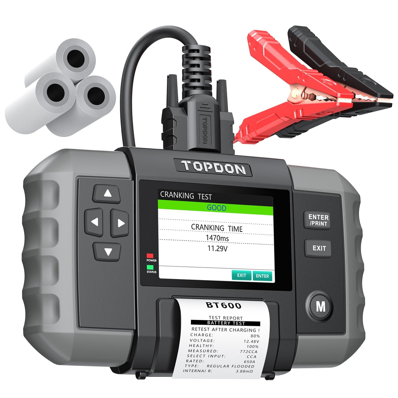 Car Battery Tester – 12V/24V Cranking & Charging Test – Alternator Load Test – 100-2000CCA – Digital Battery Diagnostic Tool – Built-in Printer