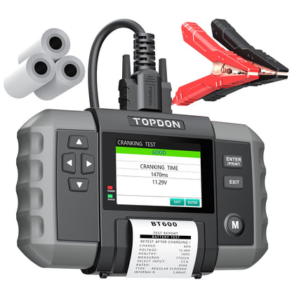 Car Battery Tester – 12V/24V Cranking & Charging Test – Alternator Load Test – 100-2000CCA – Digital Battery Diagnostic Tool – Built-in Printer