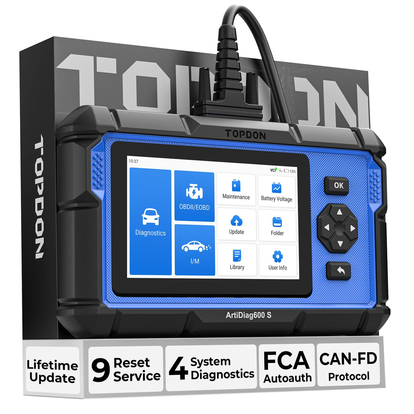 OBD2 Diagnostic Scanner – ABS/SRS/Engine/Transmission – 9 Reset Services – CAN-FD – Oil Brake BMS SAS DPF TPMS Reset – Injector Coding – Free Updates