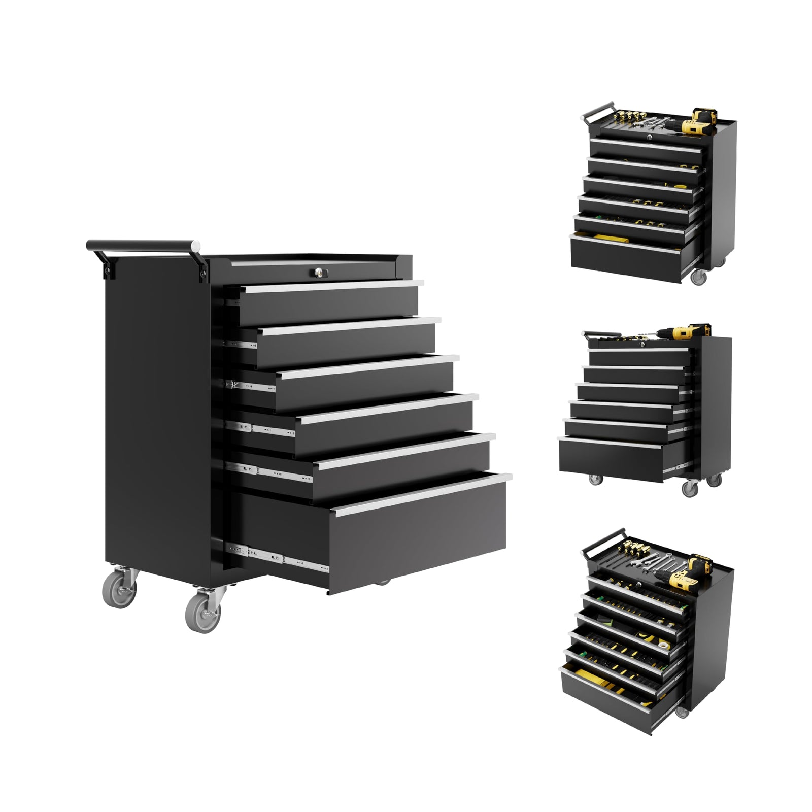 Rolling Tool Chest – 6 Drawer Tool Cabinet – Lockable Wheels – Drawer Liners – Portable Garage Workshop Storage Cart – Metal Tool Organizer