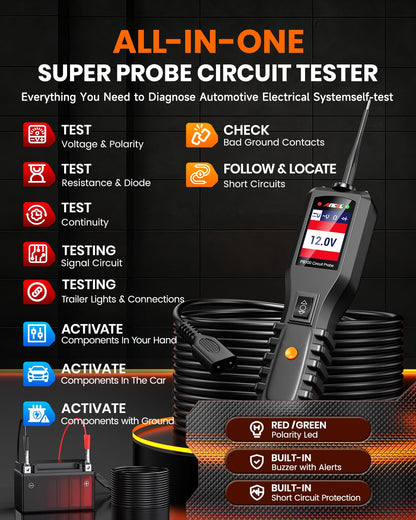 Car Circuit Tester & Heavy Duty Truck Scanner Kit – Automotive Electrical Test Tool – Vehicle Diagnostic Code Reader – System Scan & Live Data Tool