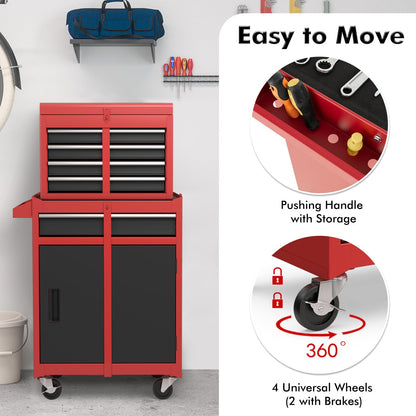 Rolling Tool Chest – 5 Drawer Tool Box – Lockable Wheels – Sliding Drawers – Detachable Top – Adjustable Shelf – Garage Workshop Storage Cabinet