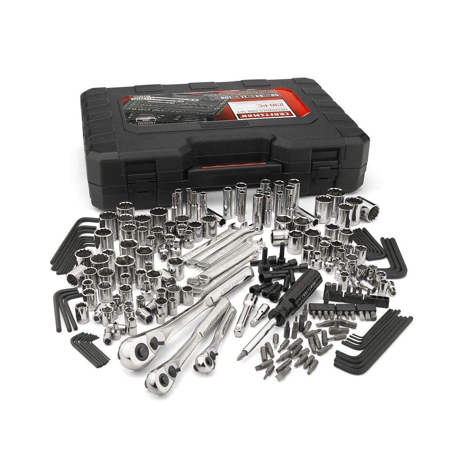 Mechanics Tool Set – 230PCS Socket & Ratchet Kit – SAE & Metric – 1/4" 3/8" 1/2" Drive – Carry Case Included – Auto Repair Tool Kit