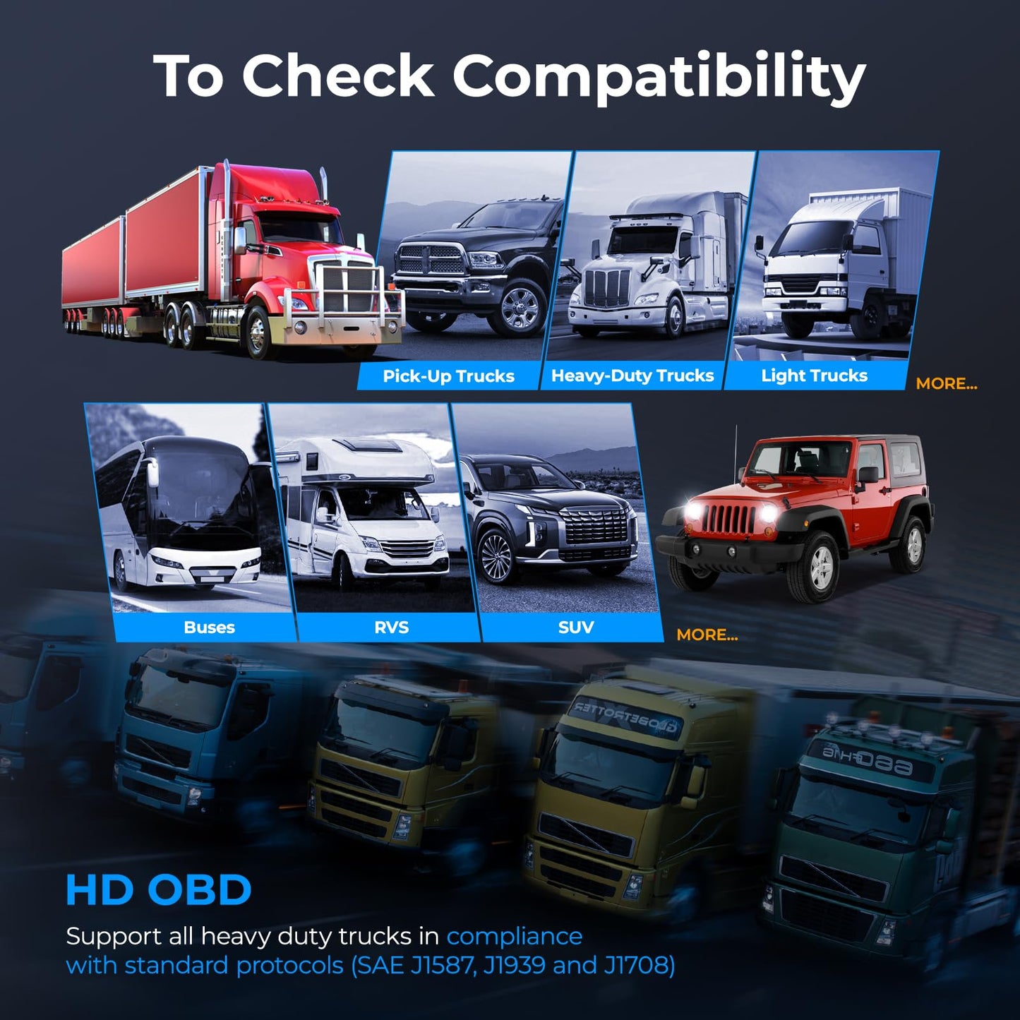 Heavy Duty Truck Diagnostic Scanner – Diesel Truck Code Reader – Live Data & DTC Lookup – J1939/J1708 Protocol – Cummins Freightliner Detroit PACCAR – Class 4-8 Trucks