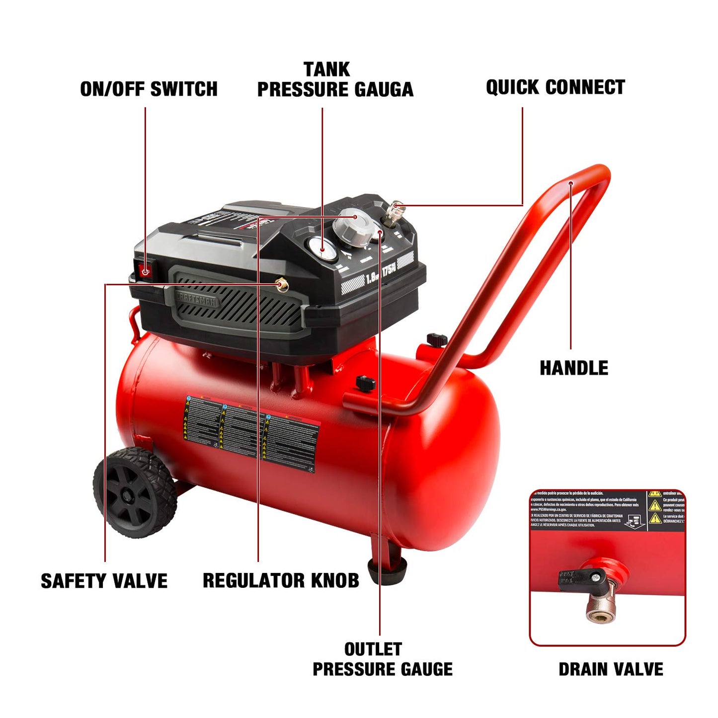 Air Compressor – 10 Gallon – 175 PSI Max – 1.8 HP – Oil-Free – Quiet Shop Compressor – 4.0 CFM @ 90 PSI – Portable Garage Air Tool