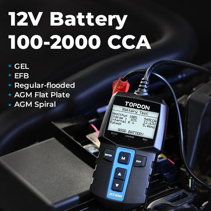 Car Battery Tester – 12V Load Tester – 100-2000CCA – Alternator Starter Charging Cranking System Analyzer – Automotive Digital Battery Diagnostic Tool – Car Truck Motorcycle ATV SUV Boat Yacht