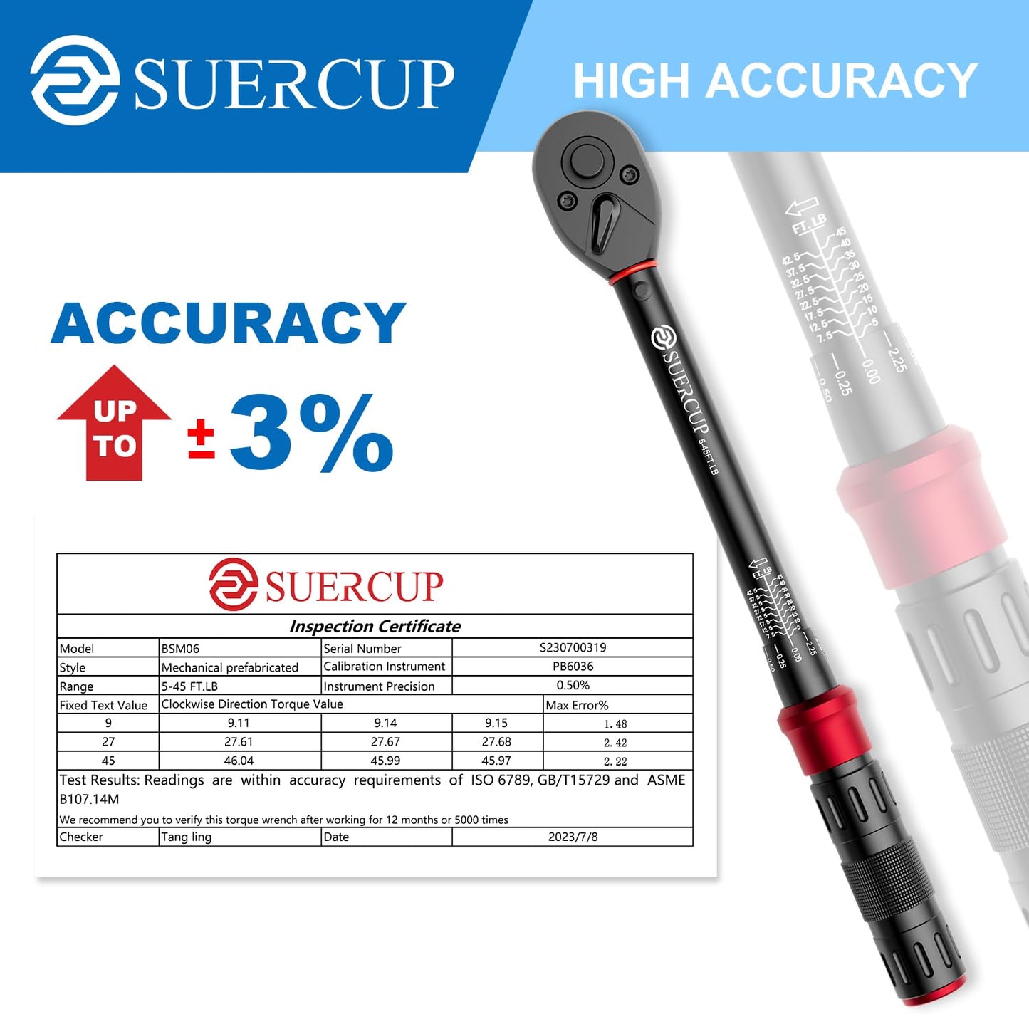 Click Torque Wrench – 3/8" Drive – 5-45 ft-lb / 6.8-61 N·m – Dual Direction – 72 Tooth – Precision Repair Tool