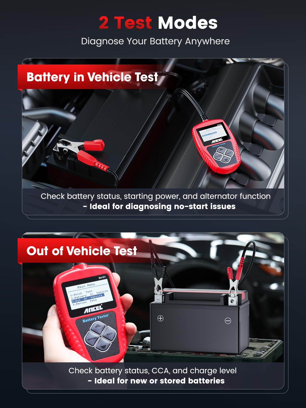 Car Battery Tester – 12V Digital Battery Load Tester – Alternator Starter Charging Cranking Analyzer – 100-2000CCA – Automotive Diagnostic Tool – Car Truck Boat RV Marine