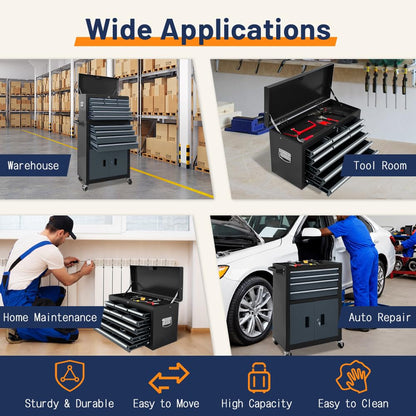 Rolling Tool Chest – 13 Drawer – 2-in-1 Detachable Cabinet – Metal Storage Toolbox – Lockable Wheels – Garage Workshop Tool Storage Cabinet