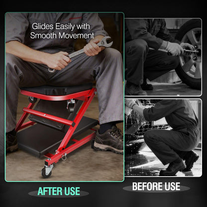 Rolling Creeper Seat – 2-in-1 Foldable Mechanic Creeper – 40" Garage Stool – 150kg Capacity – 6 Wheel Workshop Seat – Automotive Repair Tool