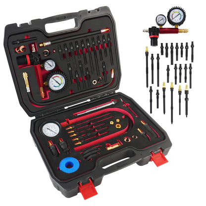 Engine Compression & Leak Down Tester Kit – 47PCS Dual Gauge Compression Tester – Petrol & Diesel Cylinder Leak Test Tool – Automotive Engine Diagnostic Set – HDI TDCi Pumpe Duse Compatible