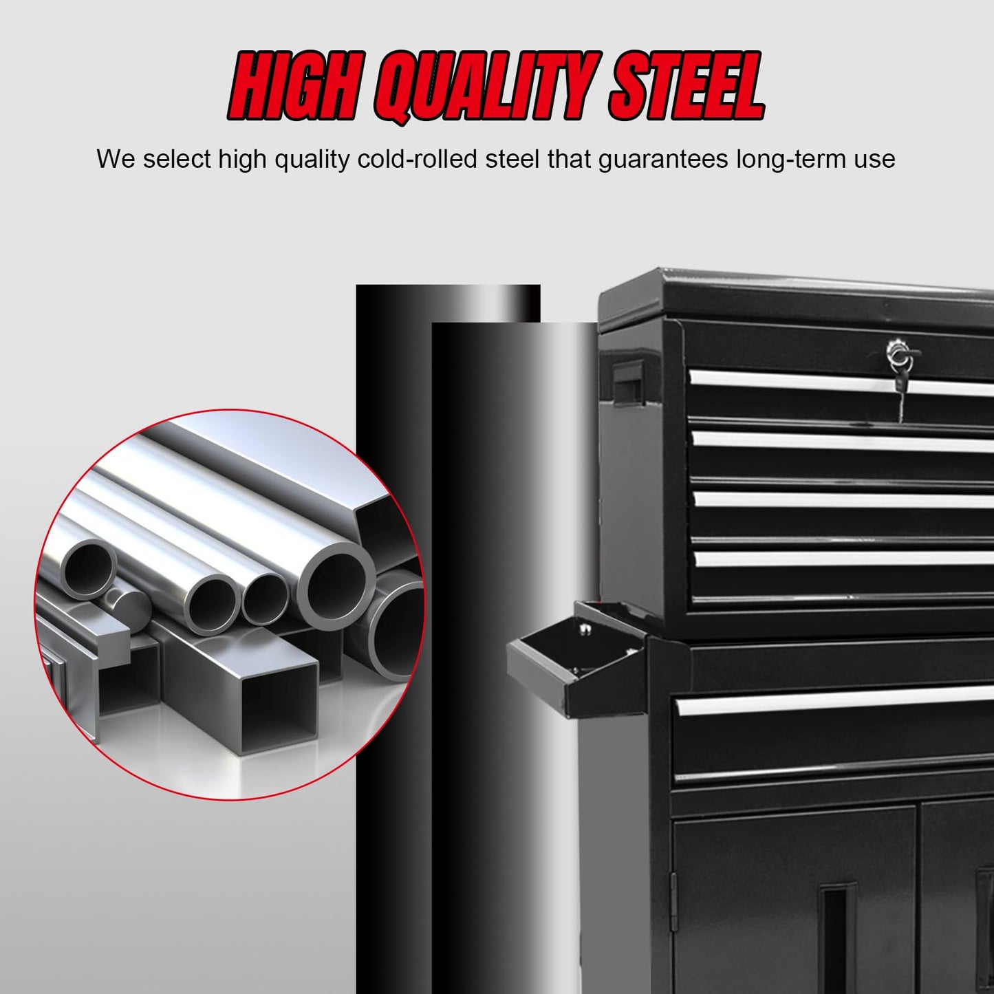 Rolling Tool Chest – 5 Drawer Metal Tool Box – Lockable Wheels – Removable Top Cabinet – Adjustable Shelf – Garage Workshop Storage Cabinet