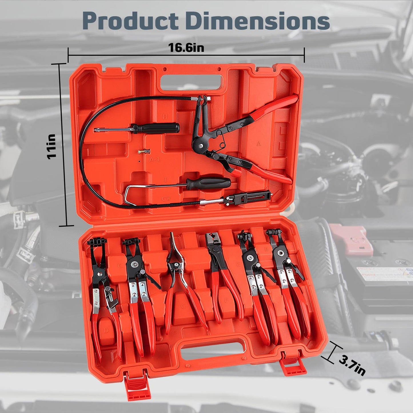 Hose Clamp Pliers Set – 9PCS Long Reach Removal Tool – Flexible Wire Clamp Pliers – Radiator & Coolant Hose Repair Kit – Automotive Tool Set