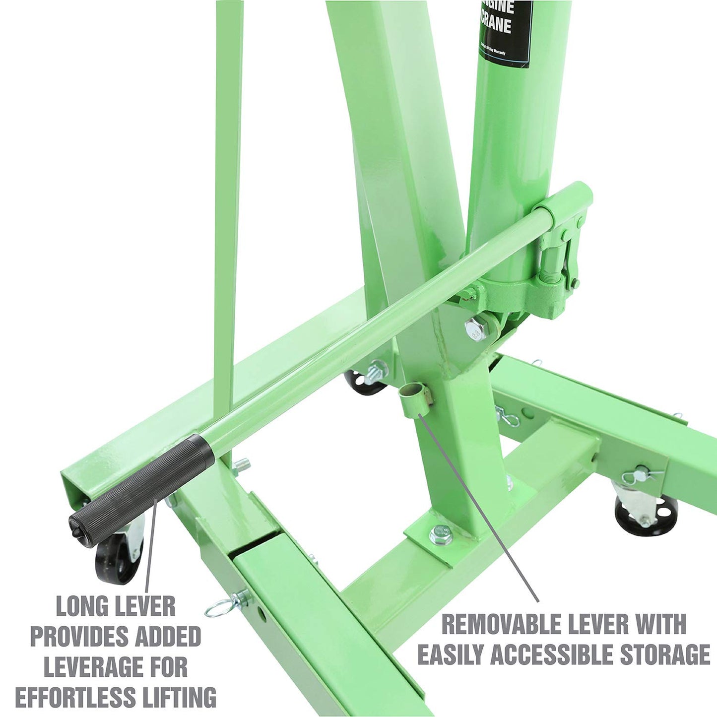 Engine Hoist – 2 Ton Foldable Cherry Picker Crane – Adjustable Boom – 4 Wheel Steel Caster Lift – Garage Engine Removal & Transport Tool