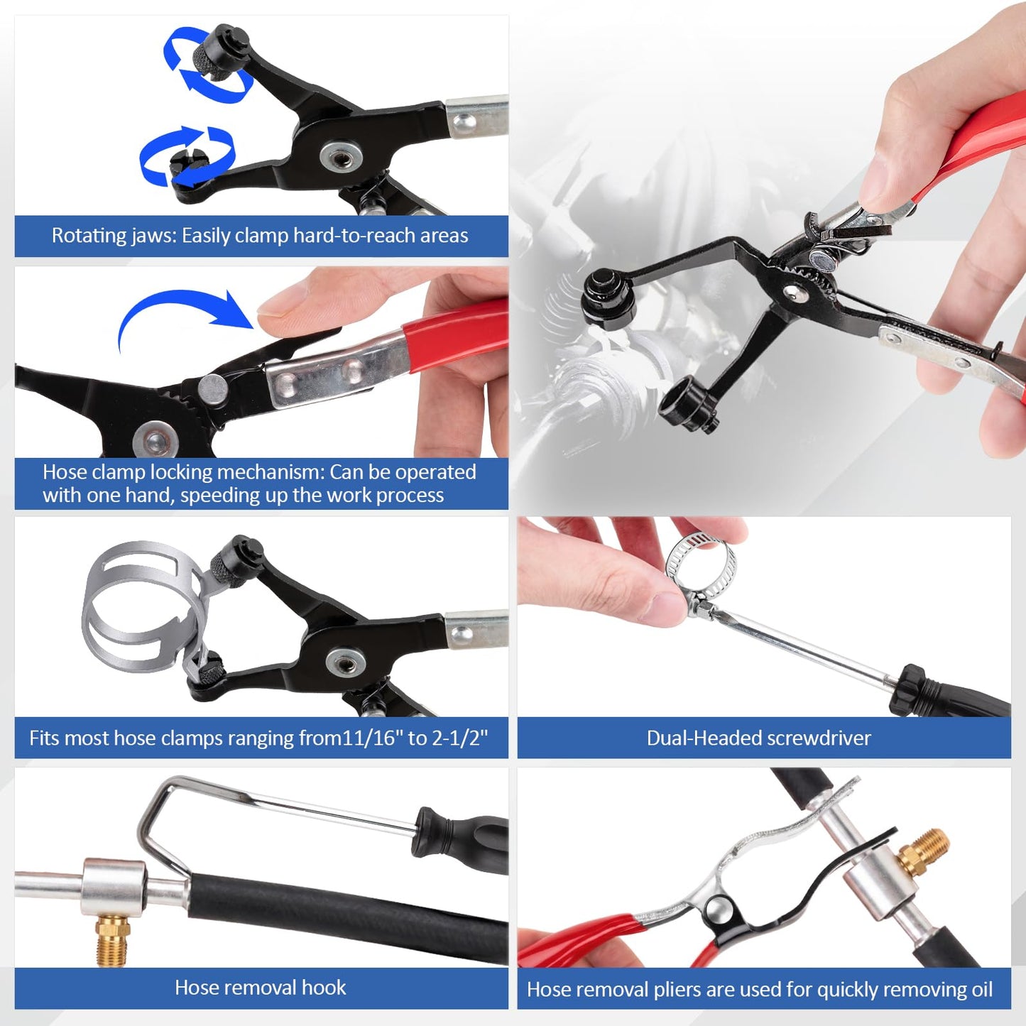 Hose Clamp Pliers Set – 9PCS Flexible Removal Tool Kit – Automotive Coolant Radiator Heater Water Hose Clamp Remover – Auto Repair Tool Kit